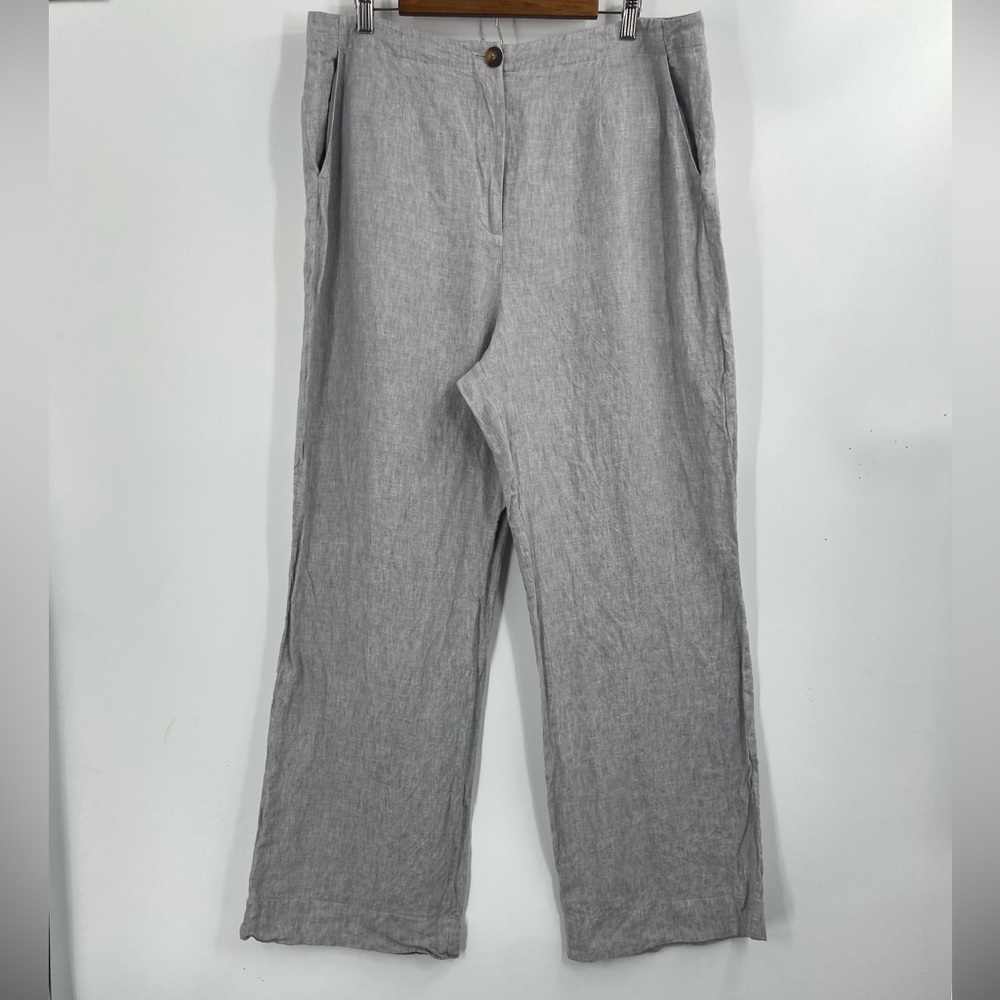 Boden‎ 100% Linen Wide Leg Pants Plus Grey Blue 14 Long